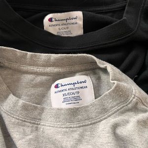 Grey and black champions shirts